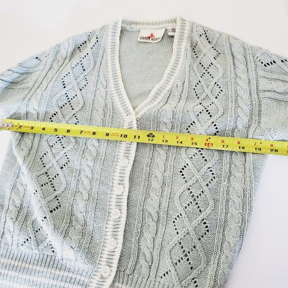 Vintage Crazy Horse Cardigan Grannycore Cable Knit Retro Rami Cotton Pale Blue M - Picture 7 of 8